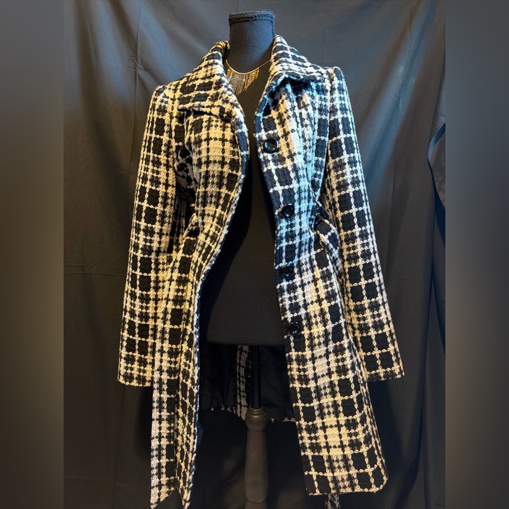 Forever 21 Black and White Plaid Trench Coat